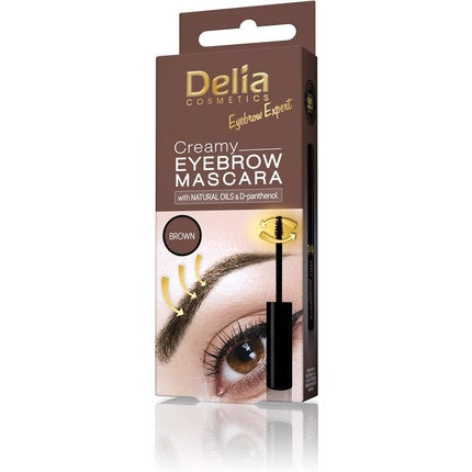 Delia Cosmetics Beige Creamy Eyebrow Mascara with Natural Oils and D-Panthenol Eyebrow Expert Long Lasting Effect Intense Color Vivid Eyebrows Brown