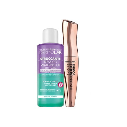 Deborah Milano Mascara Set including 24 Hour Instant Maxi Volume Black Mascara 12ml and Mini Size Dermolab Makeup Remover 50ml