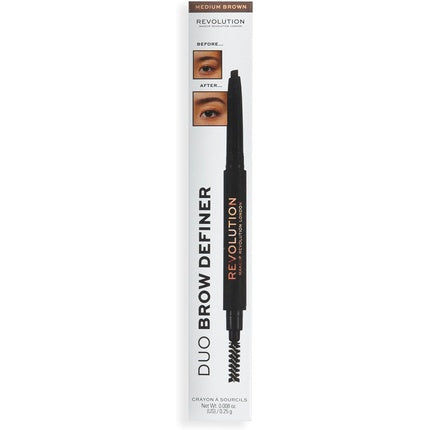 Makeup Revolution Duo Brow Definer Pencil with Brush Medium Brown