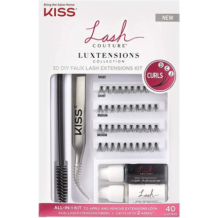 KISS Lash Couture LuXtensions Collection 3D DIY Faux Lash Extensions Kit with Lash Clusters, Adhesive, Precision Tweezer, Spoolie Mascara Wand, and Remover