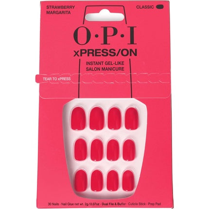 OPI xPRESS/ON Press On Nails & Cuticle Oil 30 Pcs Reusable False Nails with up to 14 Days of Wear Deeply Nourishing Gel-Like Salon Manicure Red/Pink Nail Polish Strawberry Margarita