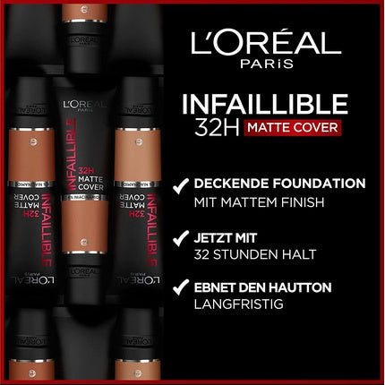 L'Oréal Paris Infaillible 32H Matte Cover Waterproof and Long-Lasting Liquid Foundation with High Coverage and 4% Niacinamide Formula 30ml - Shade 350 Warm