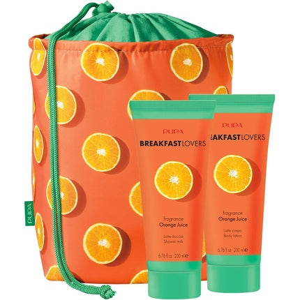 Pupa Milano Breakfast Lovers Set Orange Juice for Women 3 Pc 6.76oz Shower Milk Body Lotion Purse
