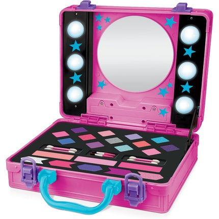 Shimmer and Sparkle 17362 Light up Beauty Pink Case with Hollywood Style Lights Real Washable Makeup for Kids - Black