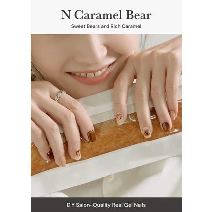 ohora Semi Cured Gel Nail Strips N Caramel Bear - Salon-Quality Long Lasting Easy to Apply and Remove - Includes 2 Prep Pads Nail File and Wooden Stick Jewel Gemstone