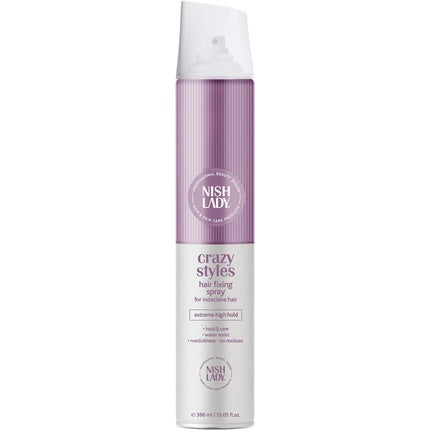 Nishlady Crazy Styles Hair Fixing Spray for Indecisive Hair 386ml Ultra Hold Strong Fixation Water Resistant Shimmering Appearance