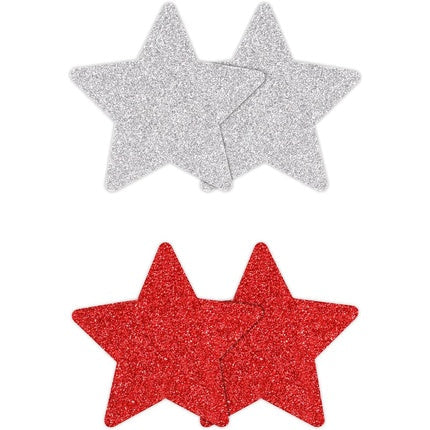 NS Novelties Pretty Pasties Glitter Stars Red Silver One Size