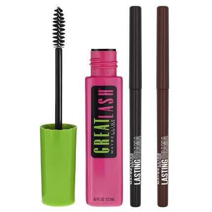 Maybelline New York Intense Eye Makeup Routine: Duo Lasting Drama Eyeliner 36h Sugar & Black Out + Great Lash Mascara Blackest-Black