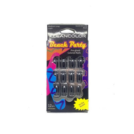 Kleancolor Glaze Craze Pre-Glued Nails Black Medium Length