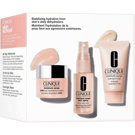Clinique Moisture Surge Skincare Set with Auto-Replenishing Hydrator, Face Spray, and Overnight Mask