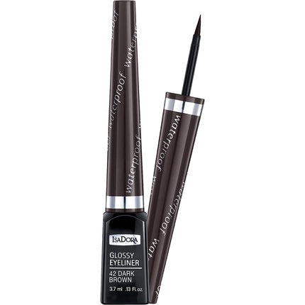IsaDora Glossy Brown Liquid Eyeliner Waterproof Quick Dry Liquid Eye Liner Precision Felt Tip Vegan Makeup 3.7ml 42 Dark Brown