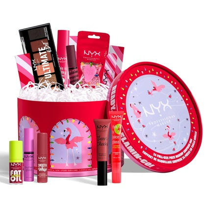 NYX Professional Makeup Ready Set Flamin-Go! Advent Calendar with 24 Makeup Products for Lips, Eyes, and Face Holiday Limited Edition