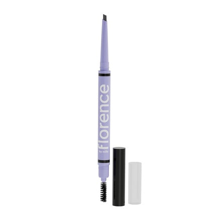Florence by Mills Tint n' Tame Eyebrow Pencil Angled Tip for Precise Build in Spoolie Brush Smooth Seamless Application Hydrates Black Brown Vegan Cruelty-Free