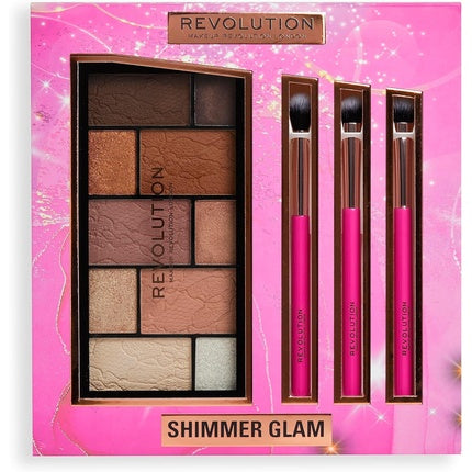 Revolution Shimmer Glam Eye Set Gift Set 3 Full Sized Makeup Brushes and Eye Palette