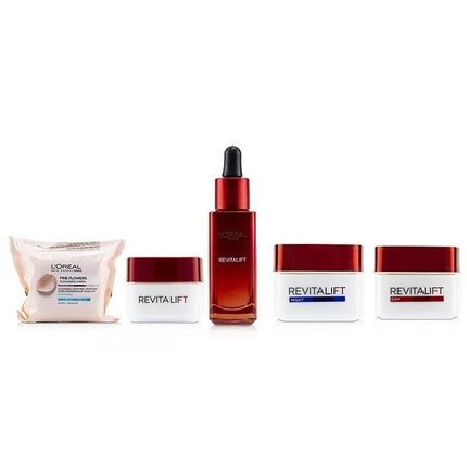 L'Oreal Paris Classic Pouch Set - Revitalift Hydrating Smoothening Serum 30 Ml, Anti-Wrinkle Firming Day Cream 50 Ml, Anti-Wrinkle Firming Night Cream 50 Ml