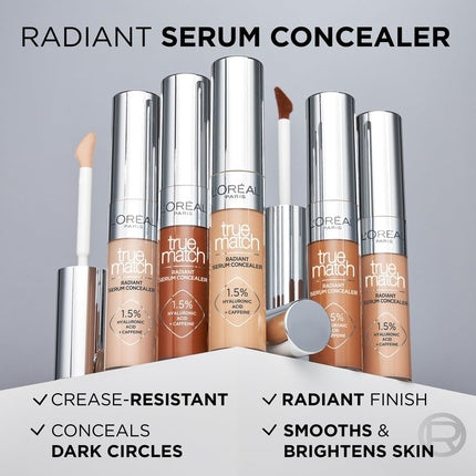 L'Oréal Paris Serum Concealer Medium Coverage Radiant Finish with Hyaluronic Acid and Caffeine True Match 10ml 1.5N
