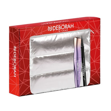 Deborah Milano Women's Gift Set Eye Bag with Instant Maxi Volume Mascara Up to The Stars and 24-Hour Extra Black Eyeliner Pen #06