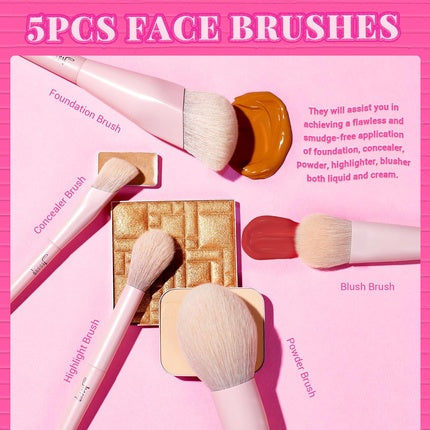 Jessup Pink Makeup Brush Gift Set Soft Vegan Hair for Women