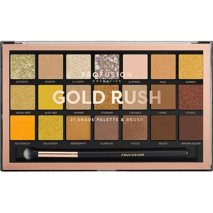 Profusion Cosmetics Gold Rush 21 Shade Eyeshadow Palette with Free Pro Series Brush