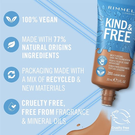 Kind & Free Vegan Moisturizing Foundation 201 Classic Beige 30ml