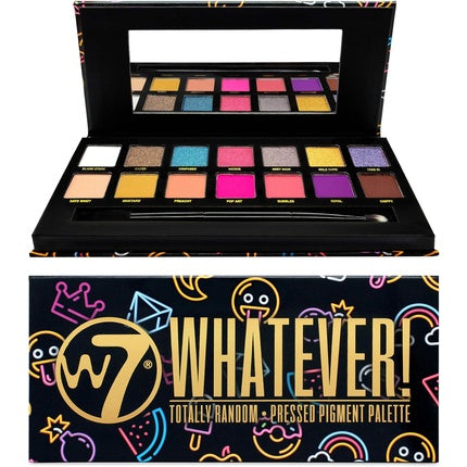 W7 Whatever Pressed Pigment Palette Makeup - Bold and Bright Colors, Cream Matte, Shimmer & Chromes