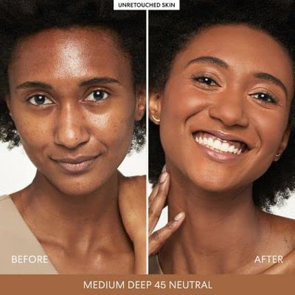 bareMinerals Barepro 16HR Skin-Perfecting Powder Foundation Matte Pressed Powder Foundation Full Coverage with Plant-Based Squalene Oil Control Vegan Medium Deep 45 Neutral 0.28 Ounce