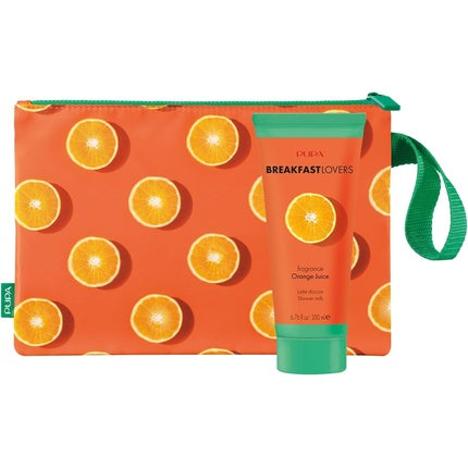 Breakfast Lovers Set Orange Juice by Pupa Milano for Women 6.76oz Shower Milk Purse