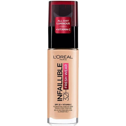L'Oréal Paris Waterproof and Long-Lasting Liquid Foundation with SPF 25 Infaillible 32H Fresh Wear Make-up 180 Rose Sand 30ml