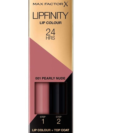 Max Factor Lipfinity Lip Colour Pearly Nude 01 Long-Lasting Lipstick with Intense Color and Nourishing Gloss Top Coat 4.2g