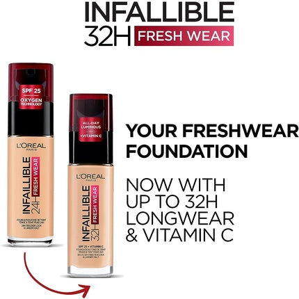 L'Oreal Infallible 32h Fresh Wear Foundation Long-Lasting Face Foundation 145 Beige Rose 30ml