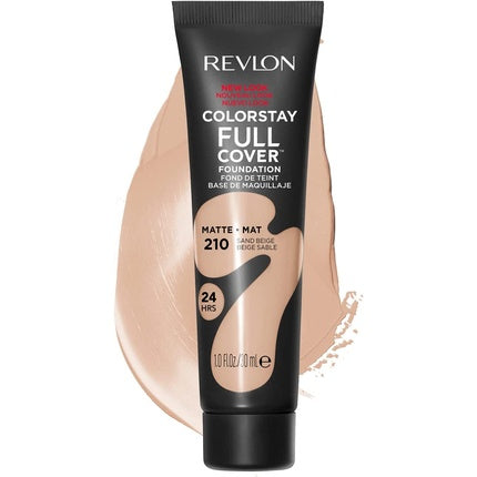 Revlon ColorStay Full Cover Longwear Matte Foundation Heat & Sweat Resistant Lightweight Face Makeup 30ml 210 Sand Beige