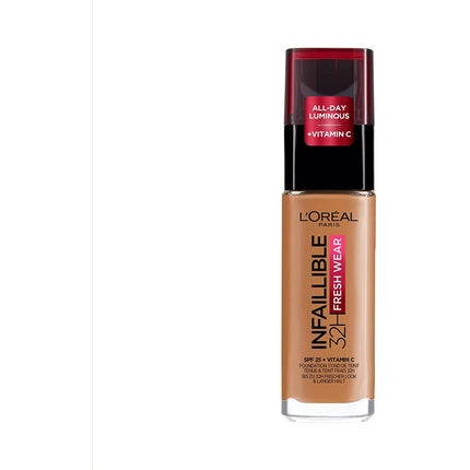 L'Oréal Paris Infallible 32H Fresh Wear Foundation Full Coverage Weightless Smooth Finish with Vitamin C and SPF 25 30ml - Hazelnut