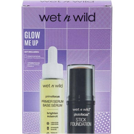 Wet n Wild Glow Me Up Set Brightening Face Primer Serum & Photo Focus Stick Foundation Soft Beige Shade Radiance Boost Intense Moisture