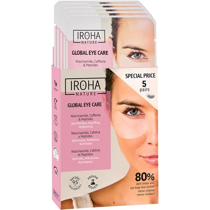 Iroha Nature Eye Patches Anti-Aging with Niacinamide, Caffeine, and Peptides Hyaluronic Acid Moisturizing
