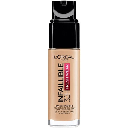 L'Oréal Paris Infallible 32H Fresh Wear Foundation Full Coverage Longwear Weightless Smooth Finish Water-proof Transfer-proof with Vitamin C SPF 25 30ml 120 Golden Vanilla