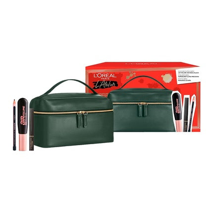 L'Oréal Paris Beauty Case with Extra-Black Air Volume 30H Mascara, Superliner Ultra Precision Black Eyeliner, and Le Khôl Naturel Paradise Black Pencil for Intense and Striking Eyes