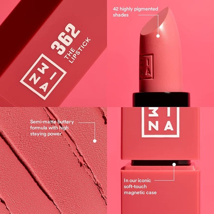 3ina The Lipstick Outstanding Shade Selection Matte and Shiny Finishes 0.16oz 250 Dark Pink Red