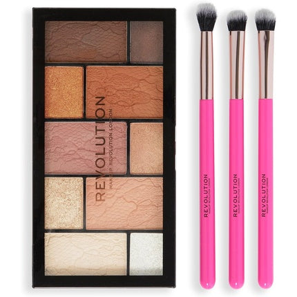 Revolution Shimmer Glam Eye Set Gift Set 3 Full Sized Makeup Brushes and Eye Palette