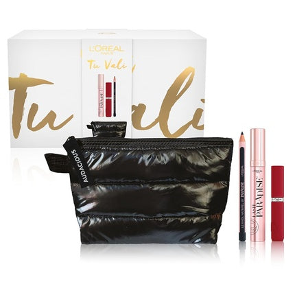 L'Oréal Paris Volume Mascara, Eye Pencil, and Liquid Lipstick Gift Bag for a Flawless Look with Exclusive Toiletry Bag