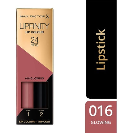 Max Factor Lipfinity Long-Lasting Two Step Lipstick 016 Glowing Pink Lip Colour + Top Coat 4.2g