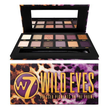 W7 Wild Eyes Pressed Pigment Palette Creamy Mattes Shimmers Glitters Soft Purples Nudes Pinks and Golds Vegan and Cruelty-Free Cosmetics