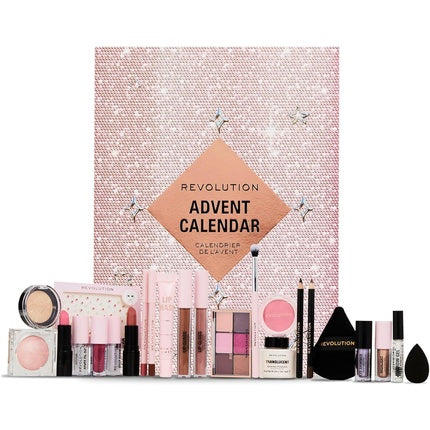 Revolution Beauty 24-Piece Holiday Beauty Advent Calendar Makeup Gift Set with Lip Gloss Nourishing Lip Masks Brushes Brow Gel Vegan Cruelty-Free