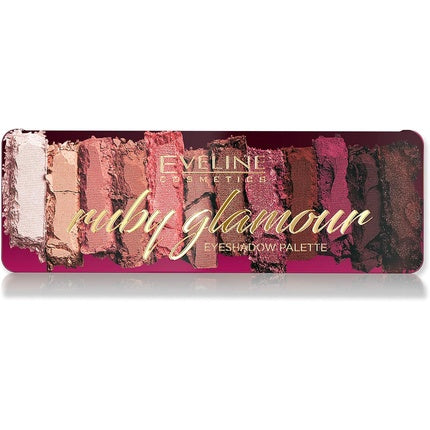 Eveline Cosmetics Ruby Glamor Eyeshadow Palette 12 Matte Shimmer Eye Makeup Set with Mirror and Brush