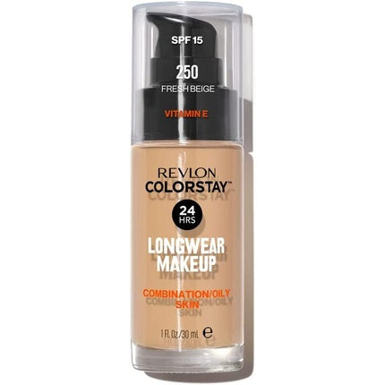 Revlon Colorstay Liquid Foundation Makeup for Combination/Oily Skin SPF 15 Medium-Full Coverage with Matte Finish 30ml 250 Fresh Beige
