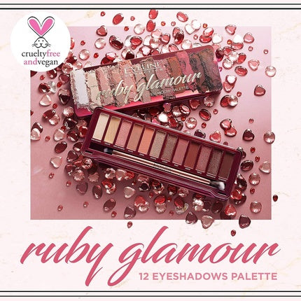 Eveline Cosmetics Ruby Glamor Eyeshadow Palette 12 Matte Shimmer Eye Makeup Set with Mirror and Brush