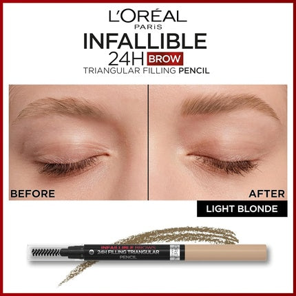 L'Oreal Paris Eyebrow Liner Brow Filling Triangular Pencil Natural Matte Finish with Spoolie Brush Up to 24H Wear Infallible 24H 8.0 Light Cool Blonde