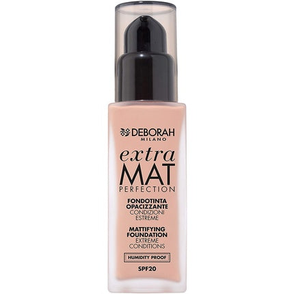 Deborah Extra Mat Perfection Foundation N.2.1 Vanilla Finish Opaque Texture No Transfer and Humidity Proof SPF20 30ml