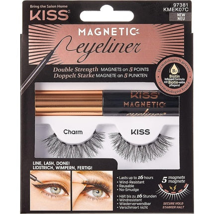KISS Magnetic Lash Collection Eyeliner &amp; Lash Kit 1 Pair of False Eyelashes and Magnetic Eyeliner Charm Reusable Synthetic False Eyelashes With 5 Double Strength Magnets